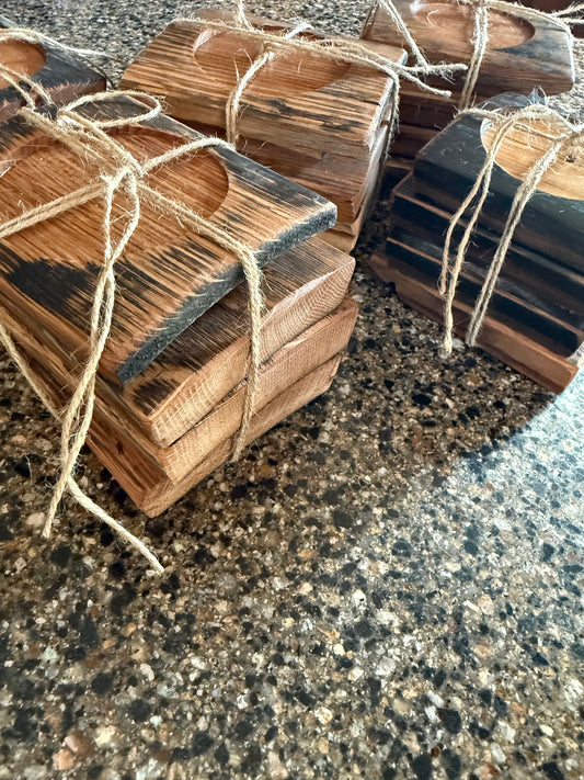 CNC-Engraved Bourbon Barrel Oak Drink Coasters
