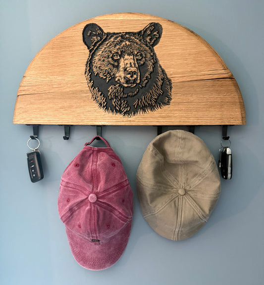 Bear head Keyholder on Half Barrel Head