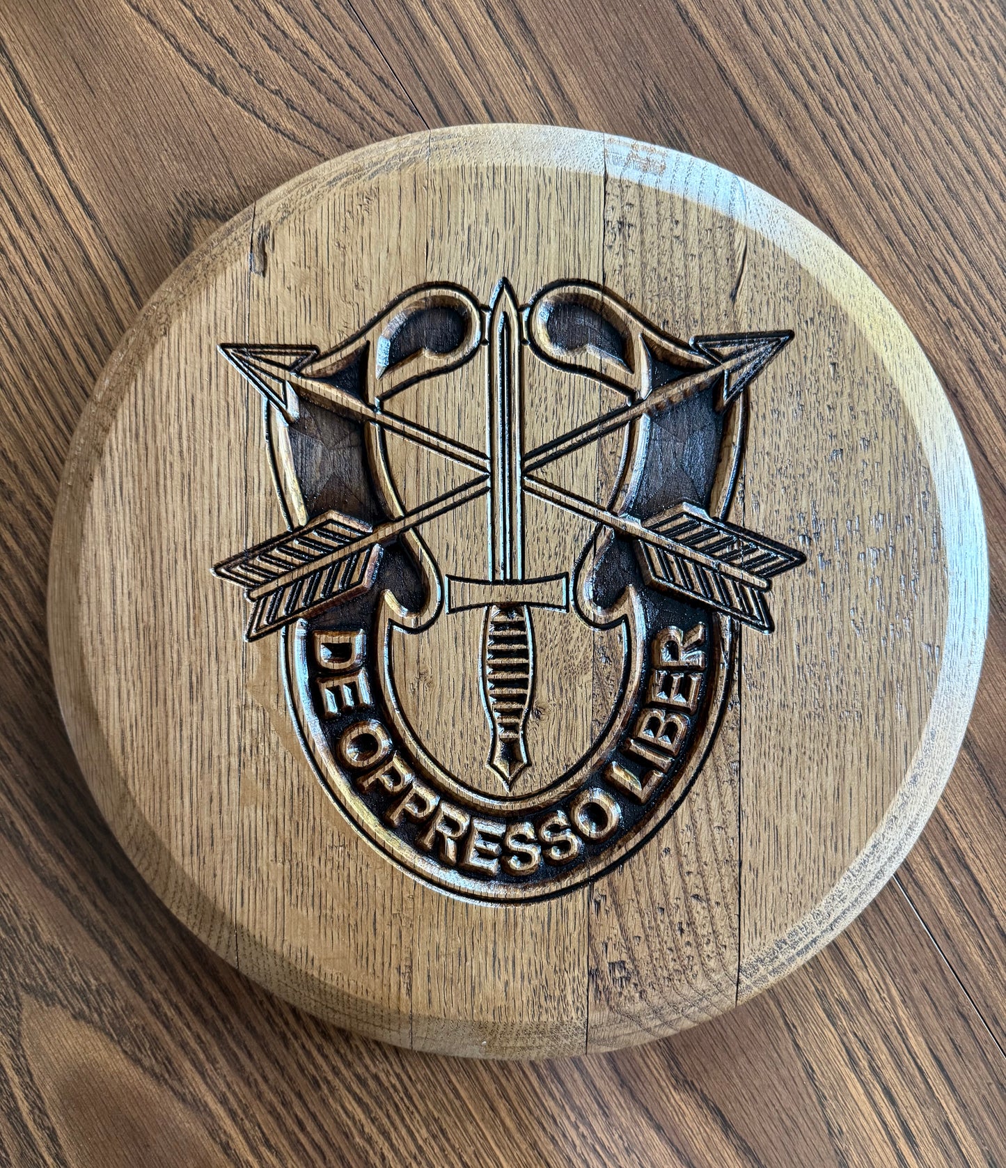 15-gallon Bourbon Barrel Head - US Army Special Forces