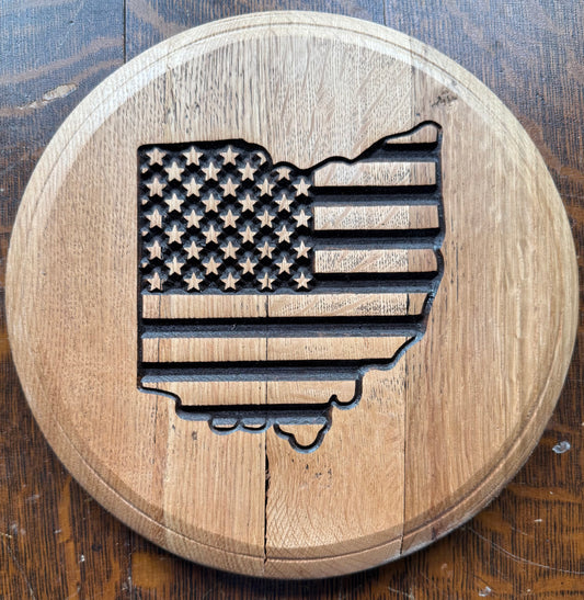 10" / 5 gallon State of Ohio and US flag Barrel head