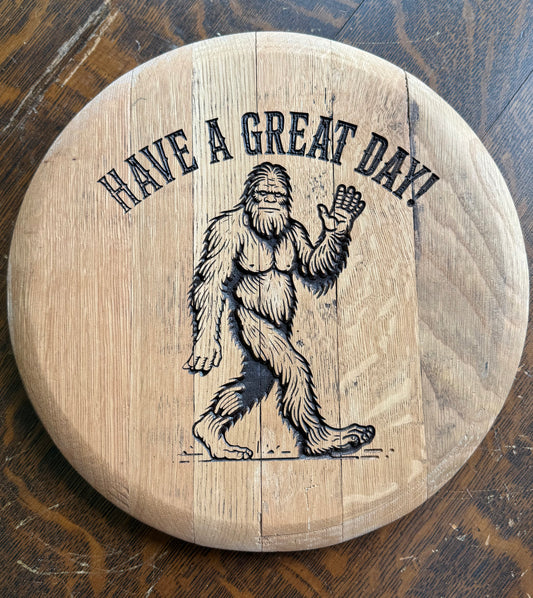14" / 15 Gallon Bigfoot Have a Nice Day Bourbon Barrel Head