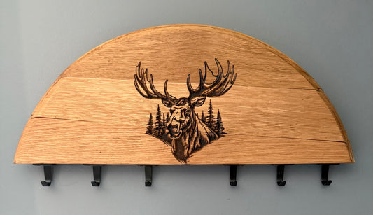 Moose head Keyholder on Half Bourbon Barrel Head