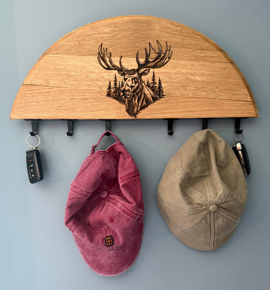Moose head Keyholder on Half Bourbon Barrel Head