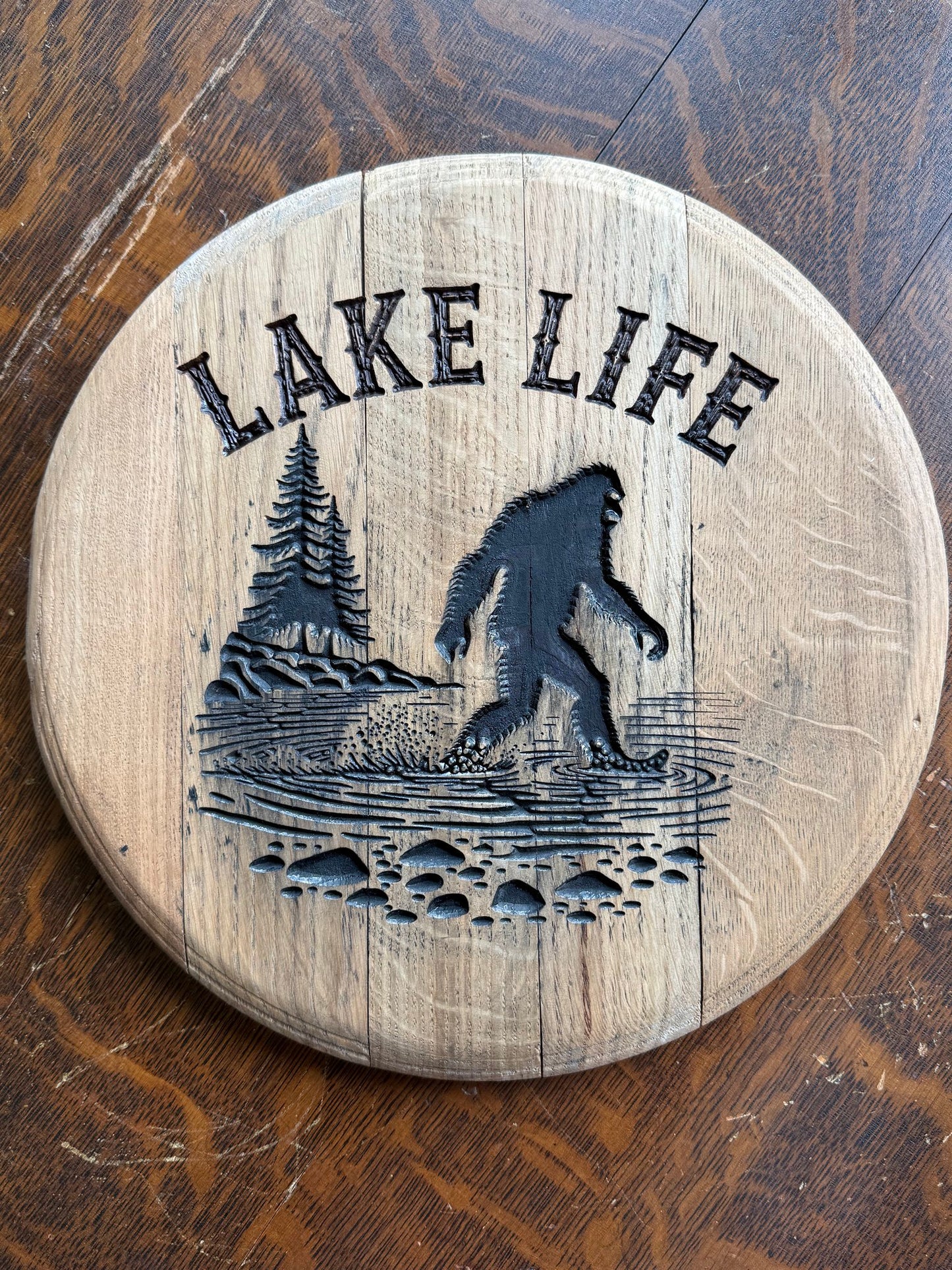 15-gallon Bourbon Barrel Head Bigfoot Lake Life