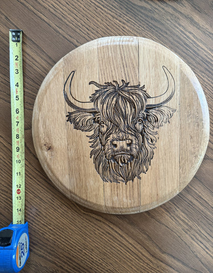 14" / 15 Gallon Highland Cow Bourbon Barrel Head